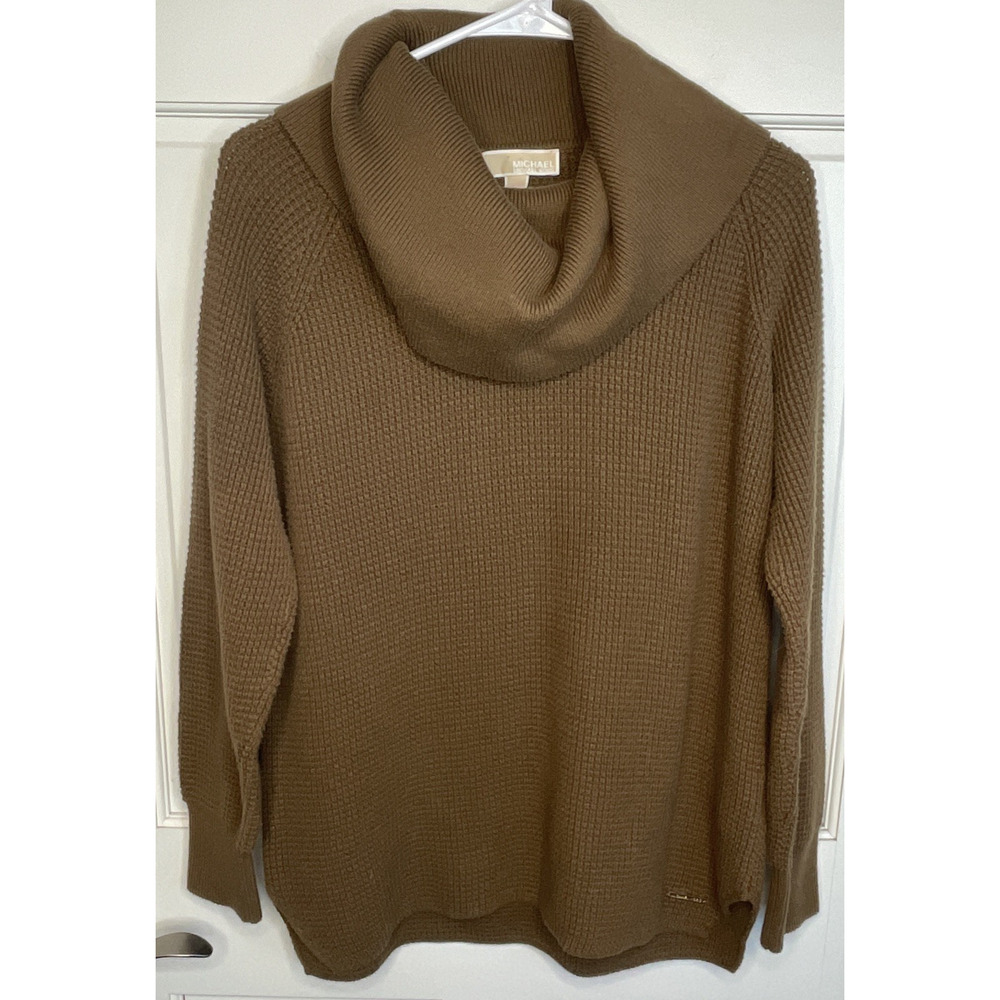 Michael Kors Women's Cowl Neck Waffle Sweater Sz L Long Sleeve Cozy Modern